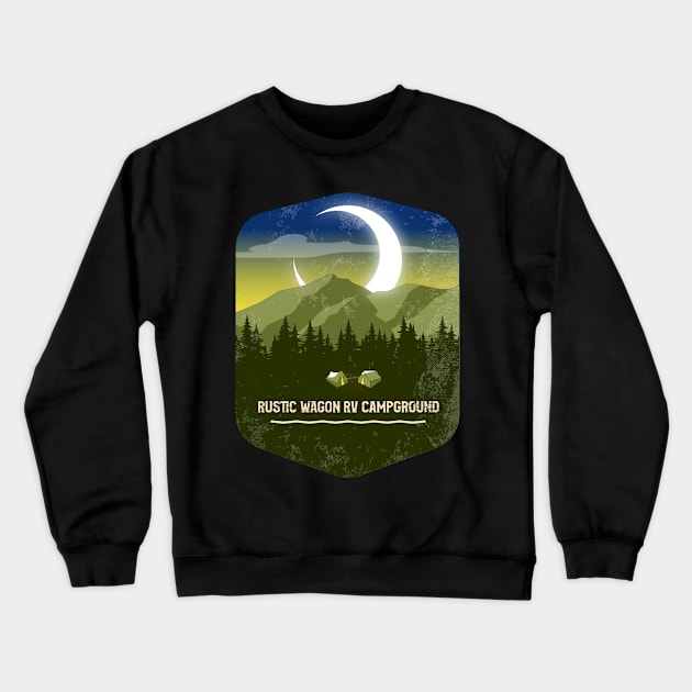 Rustic Wagon RV Campground Campground Campground Camping Hiking and Backpacking through National Parks, Lakes, Campfires and Outdoors of California Crewneck Sweatshirt by AbsurdStore